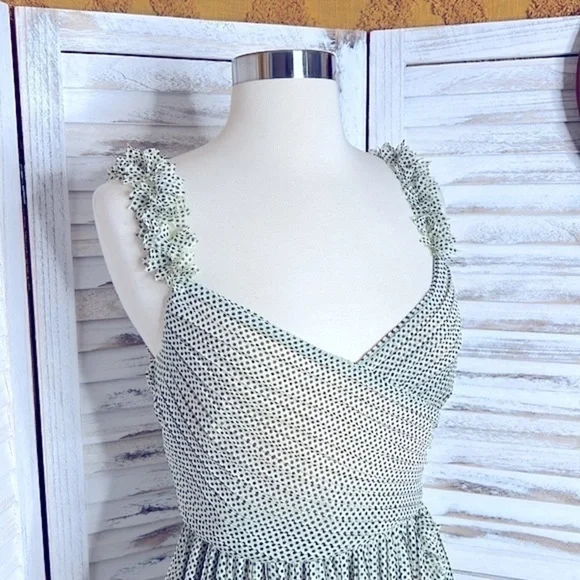 𝅺Anthropologie FOXIEDOX Light Green Black Polka Dot A Line Dress Small - Picture 3 of 7